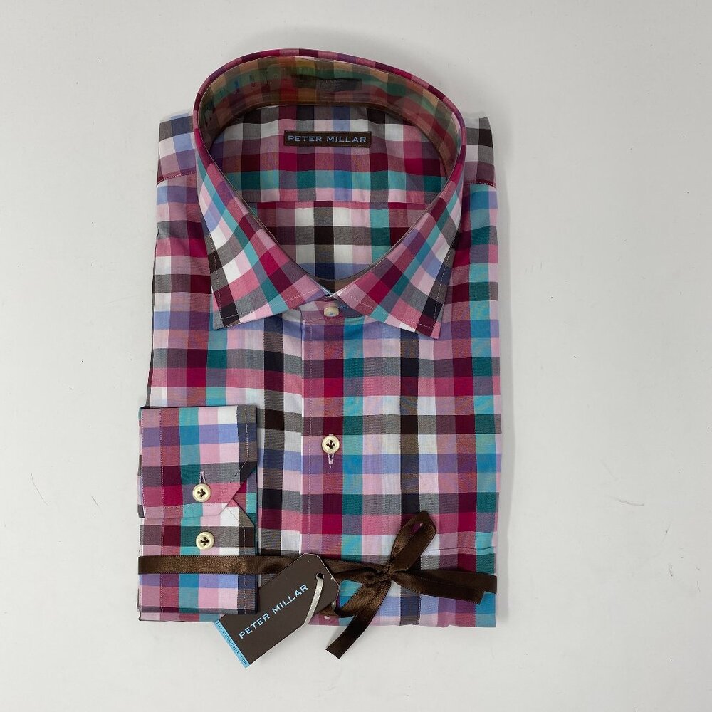 NEW peter millar check long sleeve dress shirt